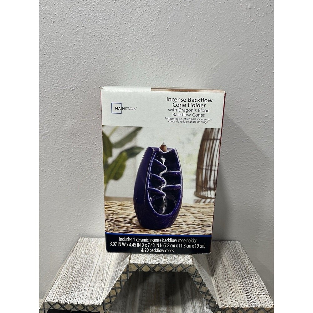 Mainstays Incense Backflow Cone Holder Waterfall Ceramic Purple Dragons BloodNEW